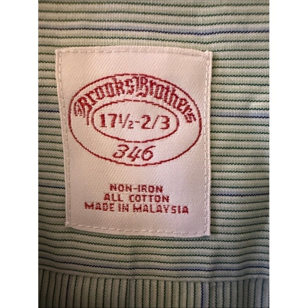 Brooks Brothers 346 Mens 17.5 2/3 Non-Iron Cotton Pinstripe Dress Shirt Green - Picture 2 of 9